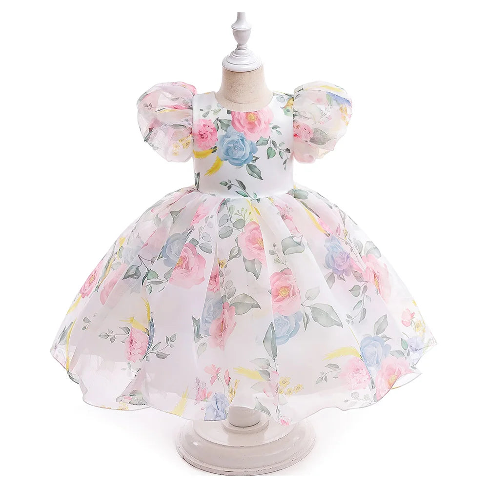 Sarah Tulle Puff Sleeve Wedding Party Kids Dresses for Girls Birthday