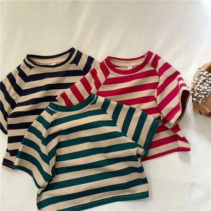 Leo Striped Cotton Short Sleeve Tees - GuGuTon baby store - Baby Fashion - Toddlers Outfits - Babies Outfits - Toddler Clothes - Kids Clothing - Newborn Clothes - Newborn Wear - Kids Wear - Trending Clothes - Trending Outfits - Fall Fashion - Winter Fashion - Girls Clothes - Boys Clothes - Babies Wear - Kids Accessories - KidsWear - Summer Clothes - Summer Fashion - Summer Trend - Falls Sweaters - Tops - Bottom - Jeans - Blouse - Dresses - Newborn Dresses - Toys