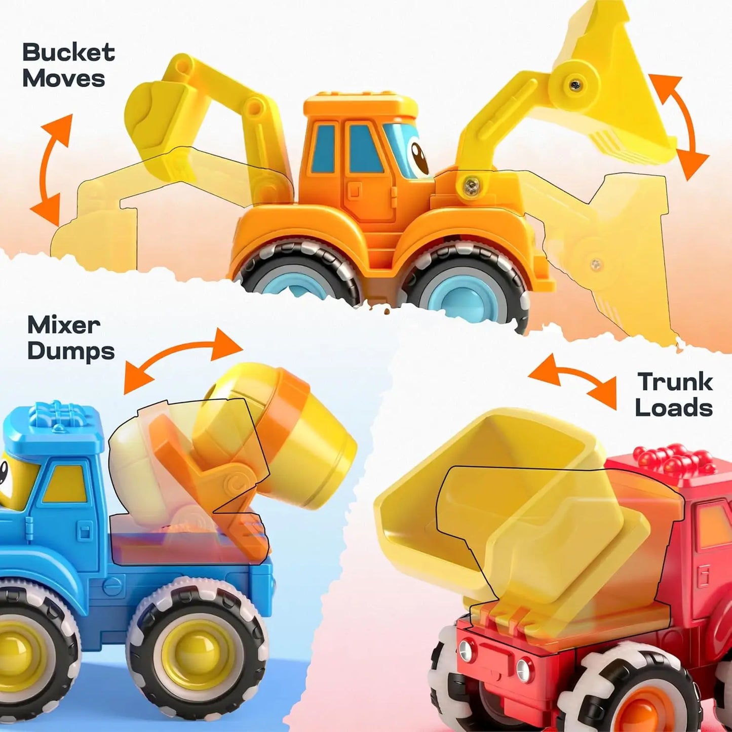 Joyfy GlowRover 3 Pack Monster Truck Toys City Construction Cars