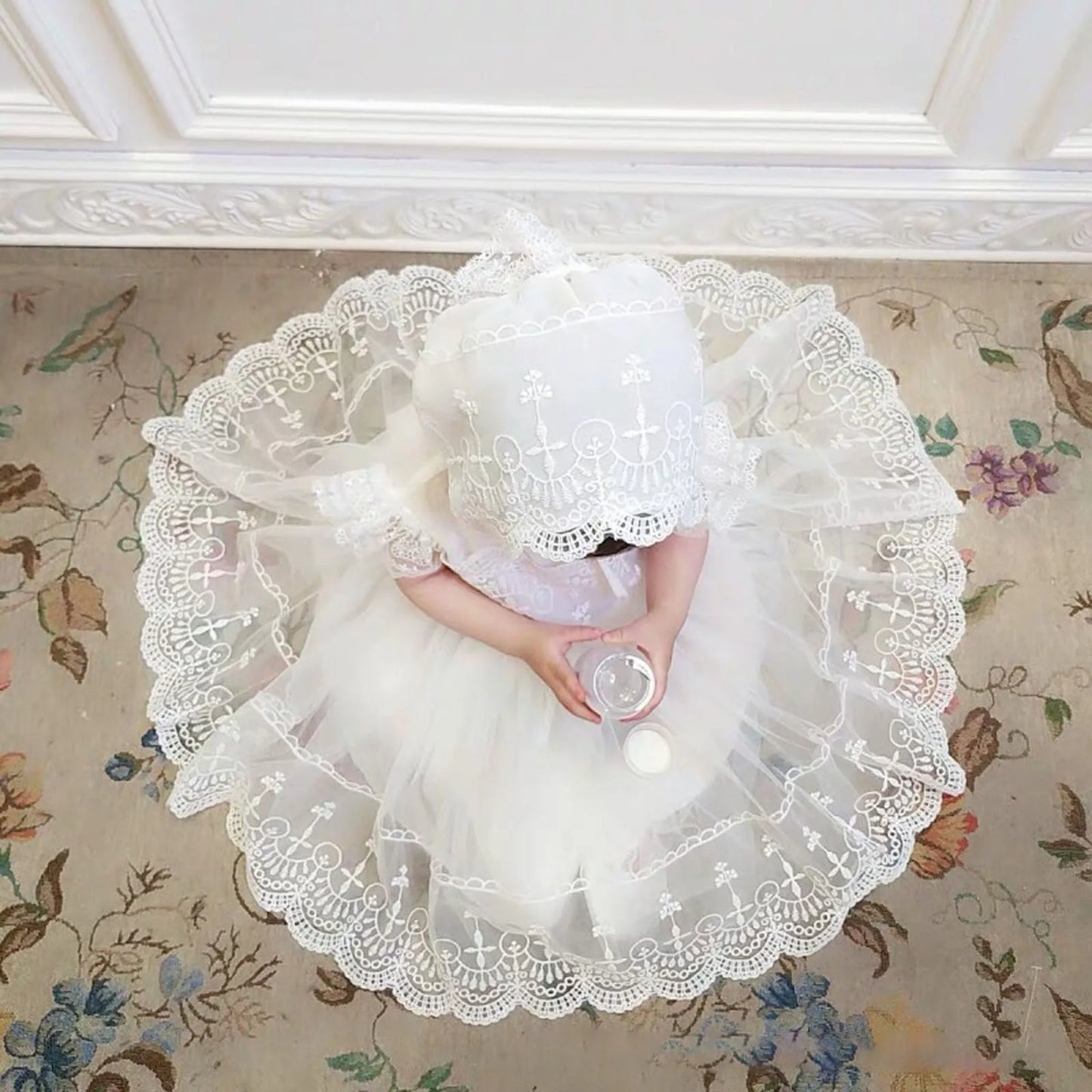 Lila Baby Girls Baptism Dress - Lace Crochet O Neck Dress