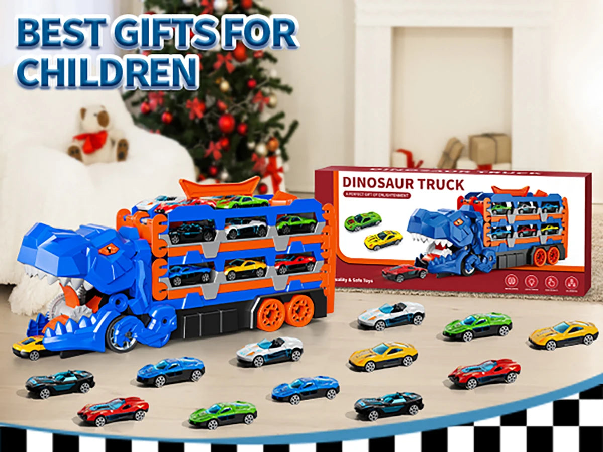 Dinosaur Truck Toy Set with Die-Cast Racing Cars for Kids