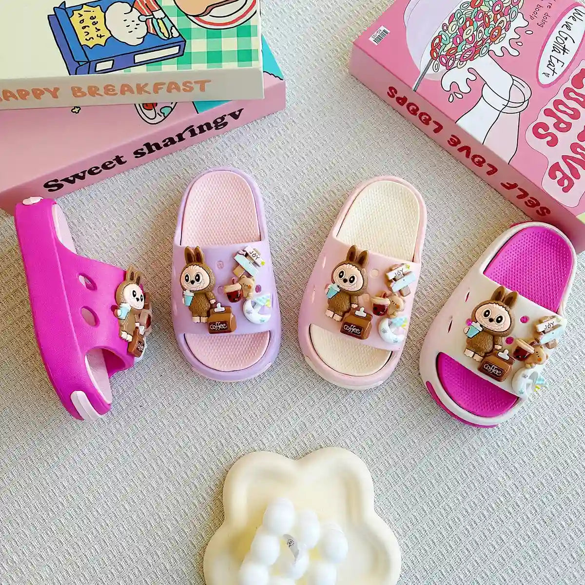 Cartoon Coffee-Themed Eva Slippers for Kids