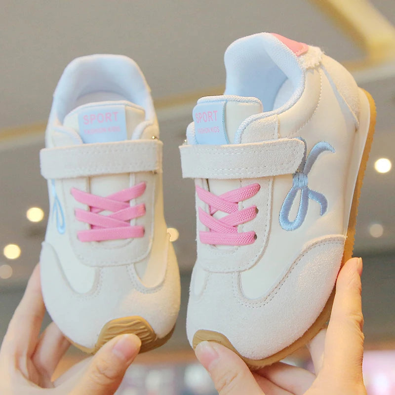 Kids'Casual Shoes Sneakers PU Leather Cutout Spring Shoes For Girls Anti-slip Soft Bottom Pink Off-white Shoes Size 21-32