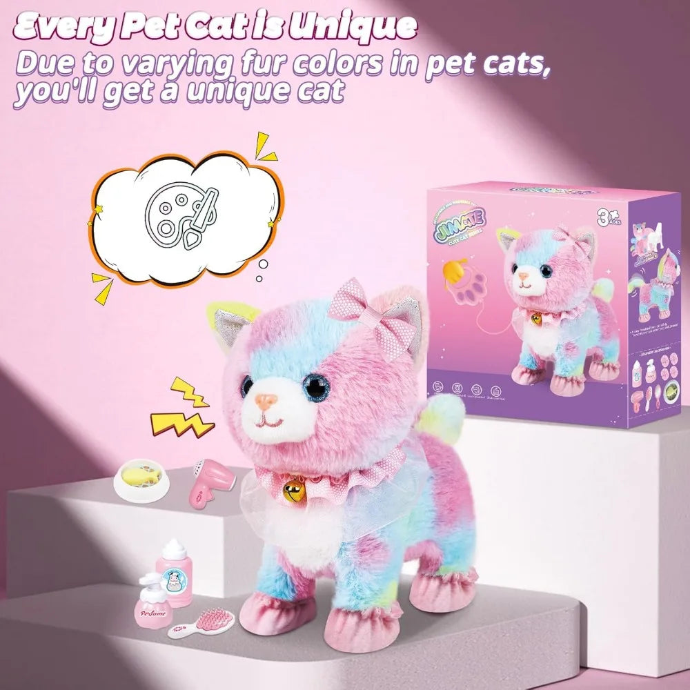 Interactive Electronic Plush Toy, Walking and Barking Robot Colorful Cat Plush