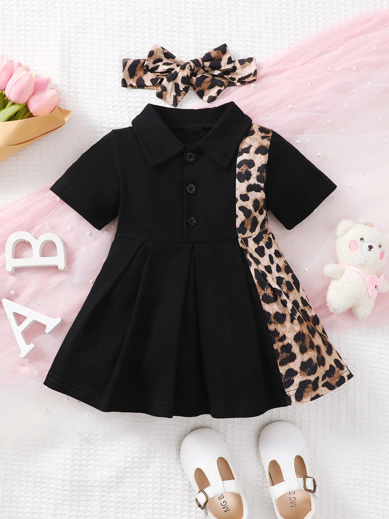 Kiarra Cute Baby Girls Summer Leopard Print Dress