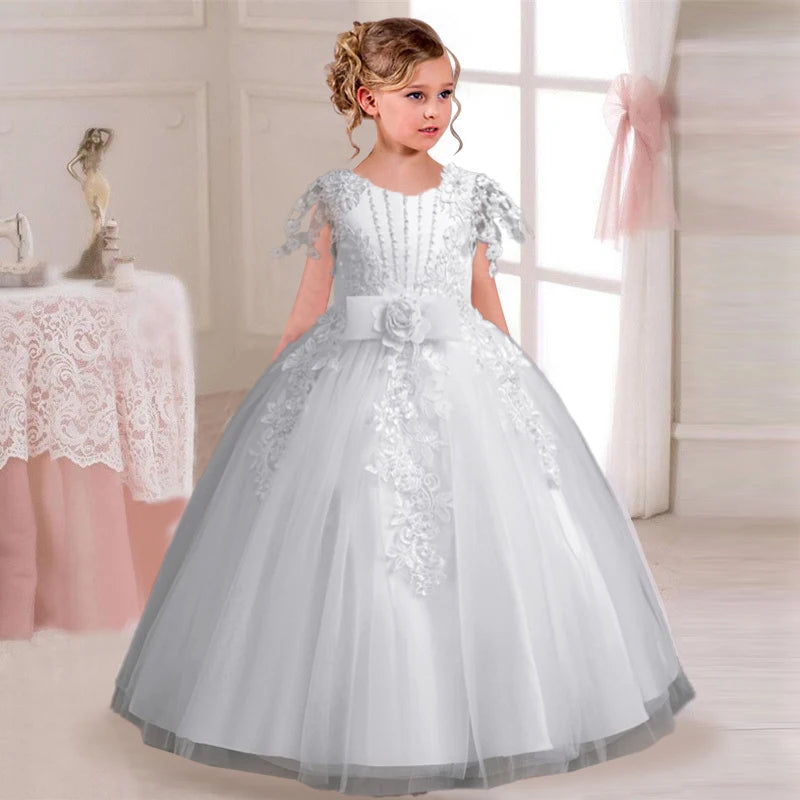 2025 New Elegant Girl Wedding Dress Embroidered Mesh Princess Dress