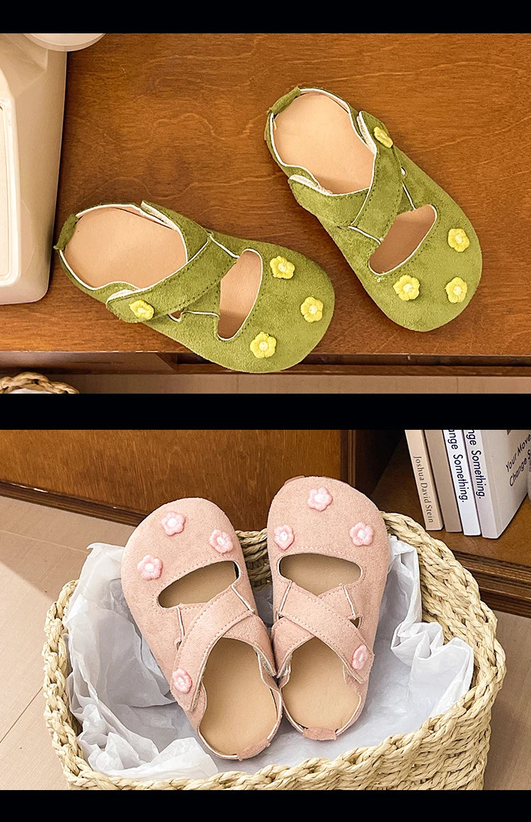 Girls Outdoor Shoes with Sweet Flowers Kids Princess Shoes