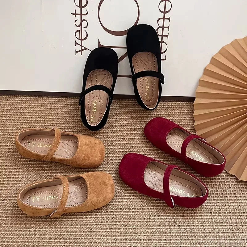 Spring Suede Mary Jane Shoes for Girls Vintage French Style Children Flat Shoe Easy Wear Adjustable Strap Children Shoes 23-35