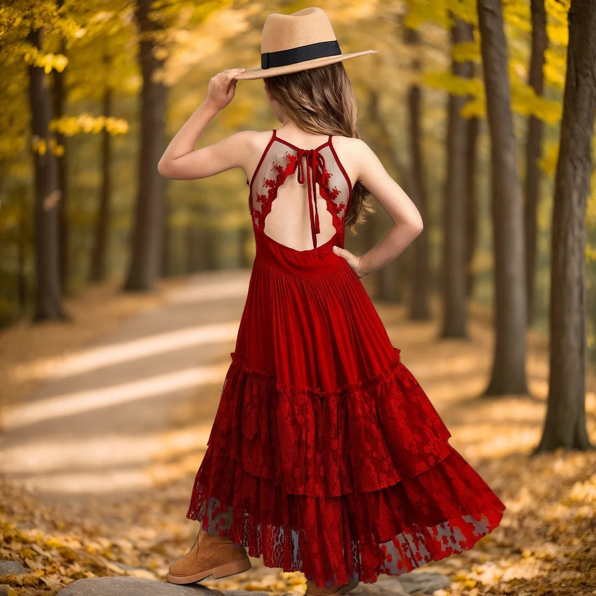 Plus Size Princess Girls Lace Long Dresses Baby Kids Flower Wedding Party