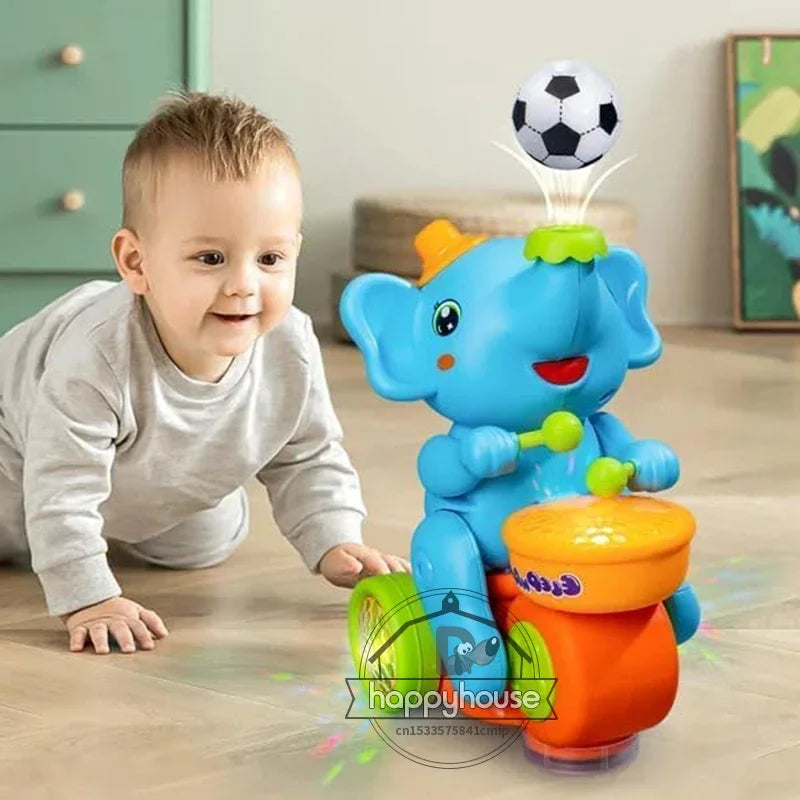 Musical Walking Elephant Drummer Toys for Kid  with LED Light Music Sensory