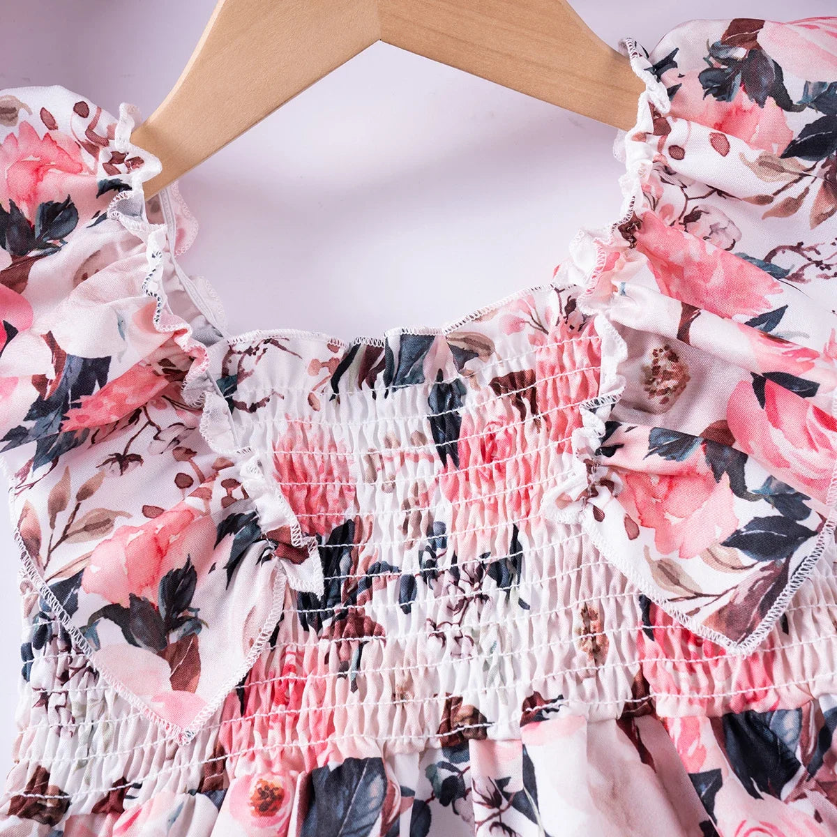 Summer Girls New Flying Sleeve Dress Floral Print Skirt