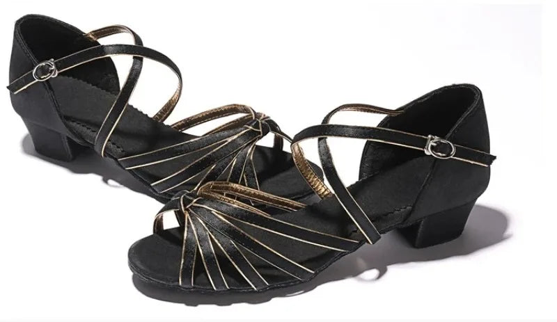 Girls Latin Dance Shoes Low Heel Soft Sole Beginner Kids Ballroom Practice Training Stage Girls Performance Dancing Footwear