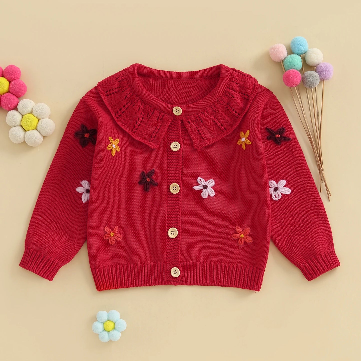 Victoria Flower Button Down Long Sleeve Sweater