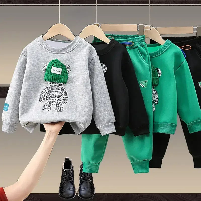 Boy Clothes Set Autumn - Cartoon Bear Top and Pant