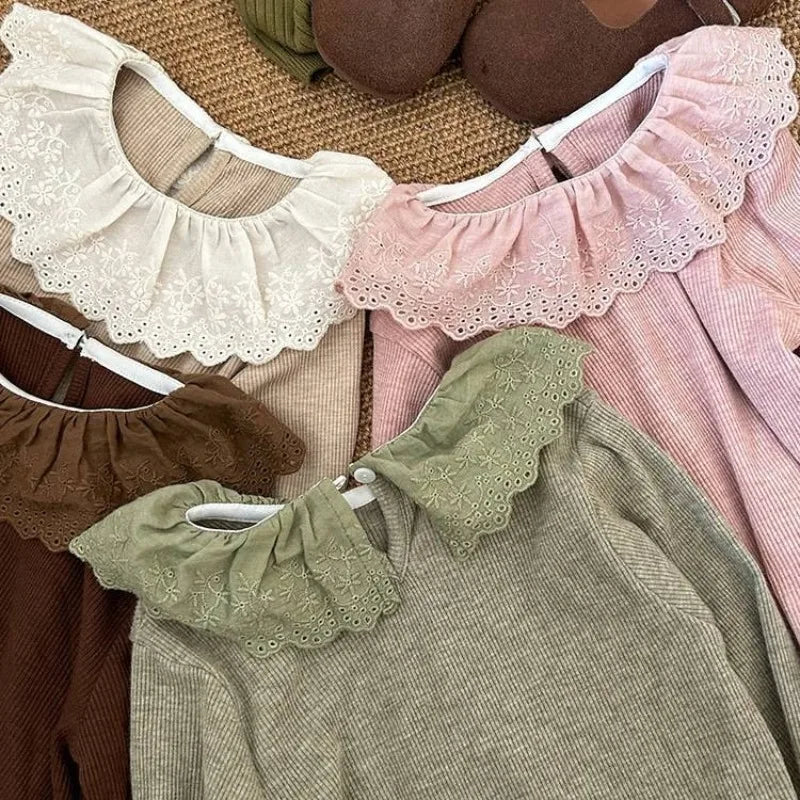 Paola Long Sleeved Ruffled Lace Collar Top