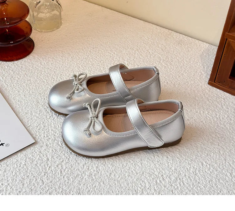 Girls' Princess Shoes Spring  Autumn New Fashion Bow PU Leather Loafer Non-slip School Student Loafer Flats