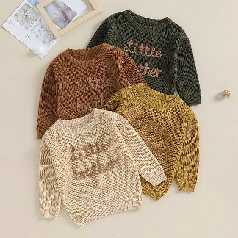 Nidia Sweater Letter Embroidery Little Brother Crew Neck Long Sleeve