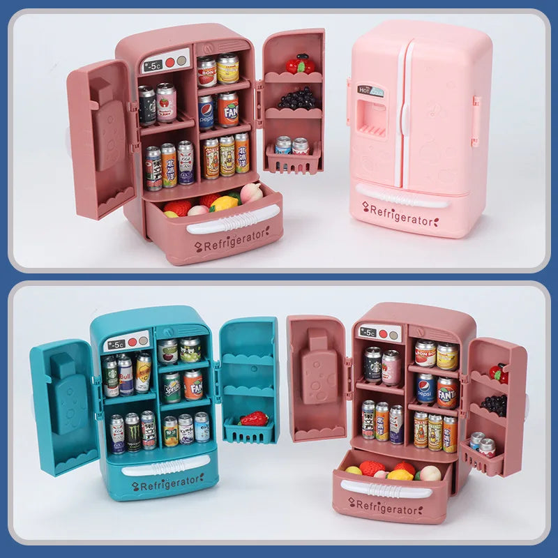 Cute Simulation Microfilm Furniture Double Door Refrigerator 1:12 Dollhouse Kitchen Model Decorations For Girl Birthday Gifts