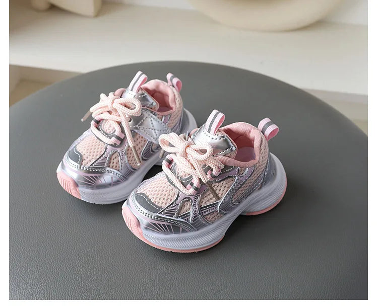Girls' Sports Shoes 2026 New Style Soft Sole Children's Casual Shoes Fashionable Breathable Stripe Dad Shoes for Kids Boy