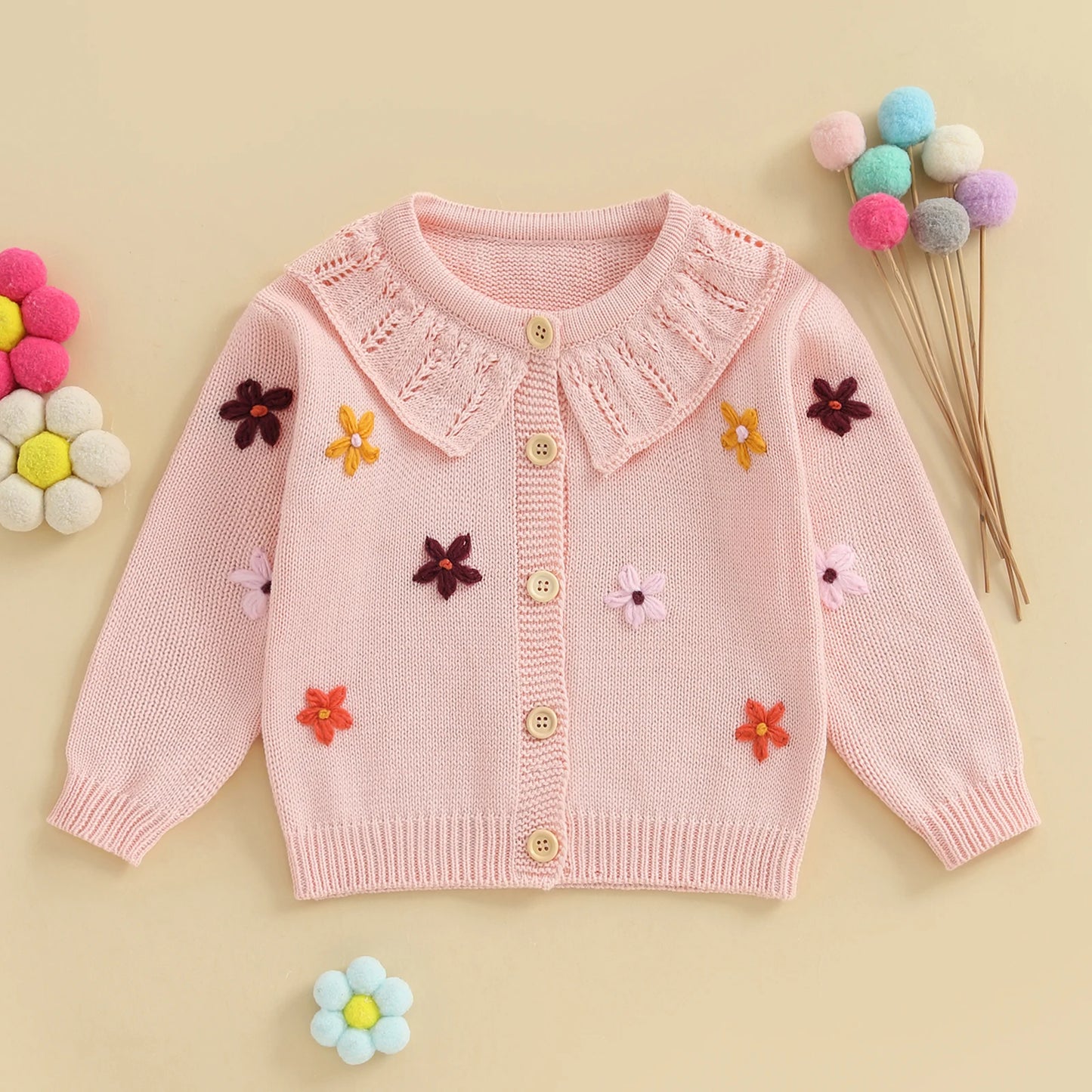 Victoria Flower Button Down Long Sleeve Sweater