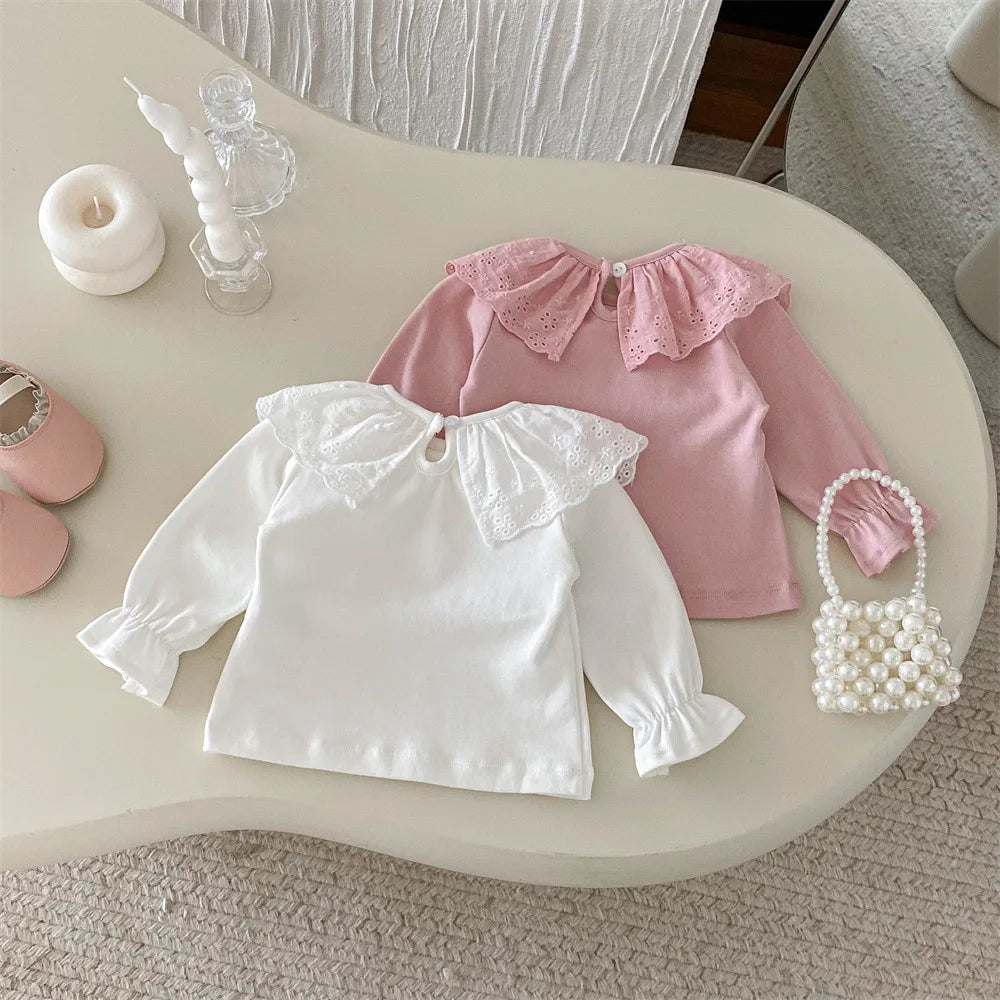 Trina Ruffles Lace Shirt Long Sleeve Tops