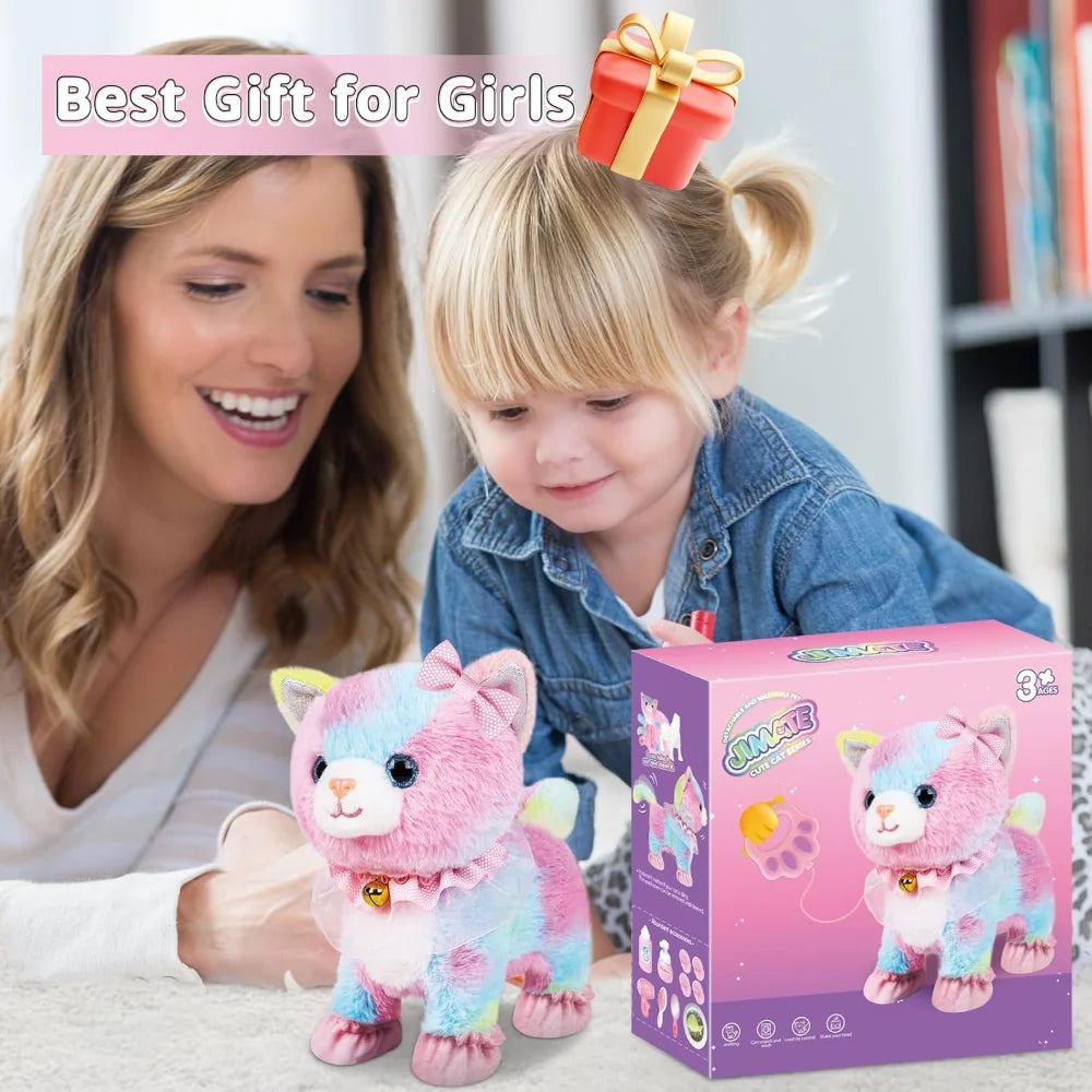 Interactive Electronic Plush Toy, Walking and Barking Robot Colorful Cat Plush