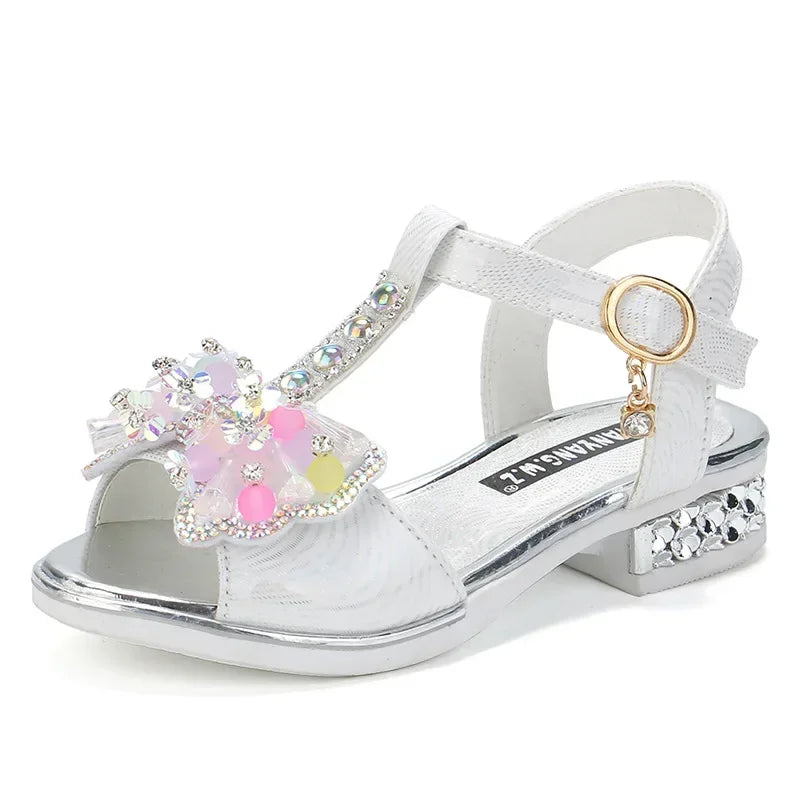 Girls Dance Shoes Non-slip Soft Sole 2025 Summer New Kids Princess Shoes T-strap Open Toes Children Sandals Sweet Bows Non-slip