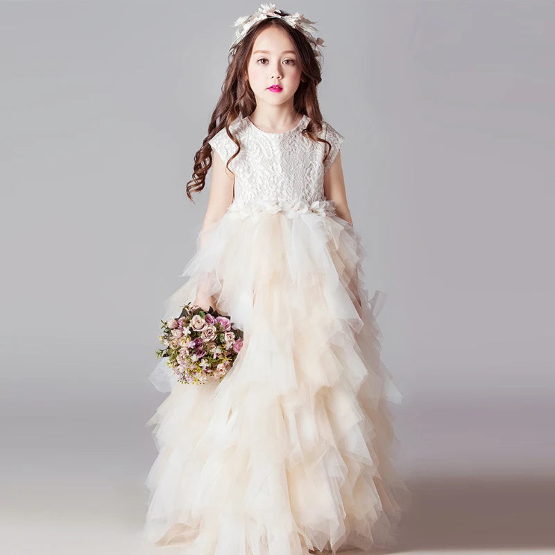 Flower Girls White Dresses for Wedding Party Elegant Kids Ceremony