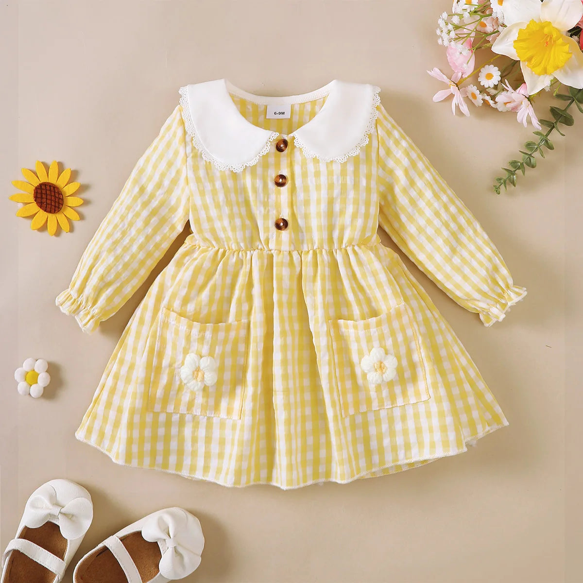 Baby Girl's Long Sleeved Dress Sweet Flower Decorated Princess Dress Baby  Autumn Costume Soft Dress for Toddlers 0-3 Years
