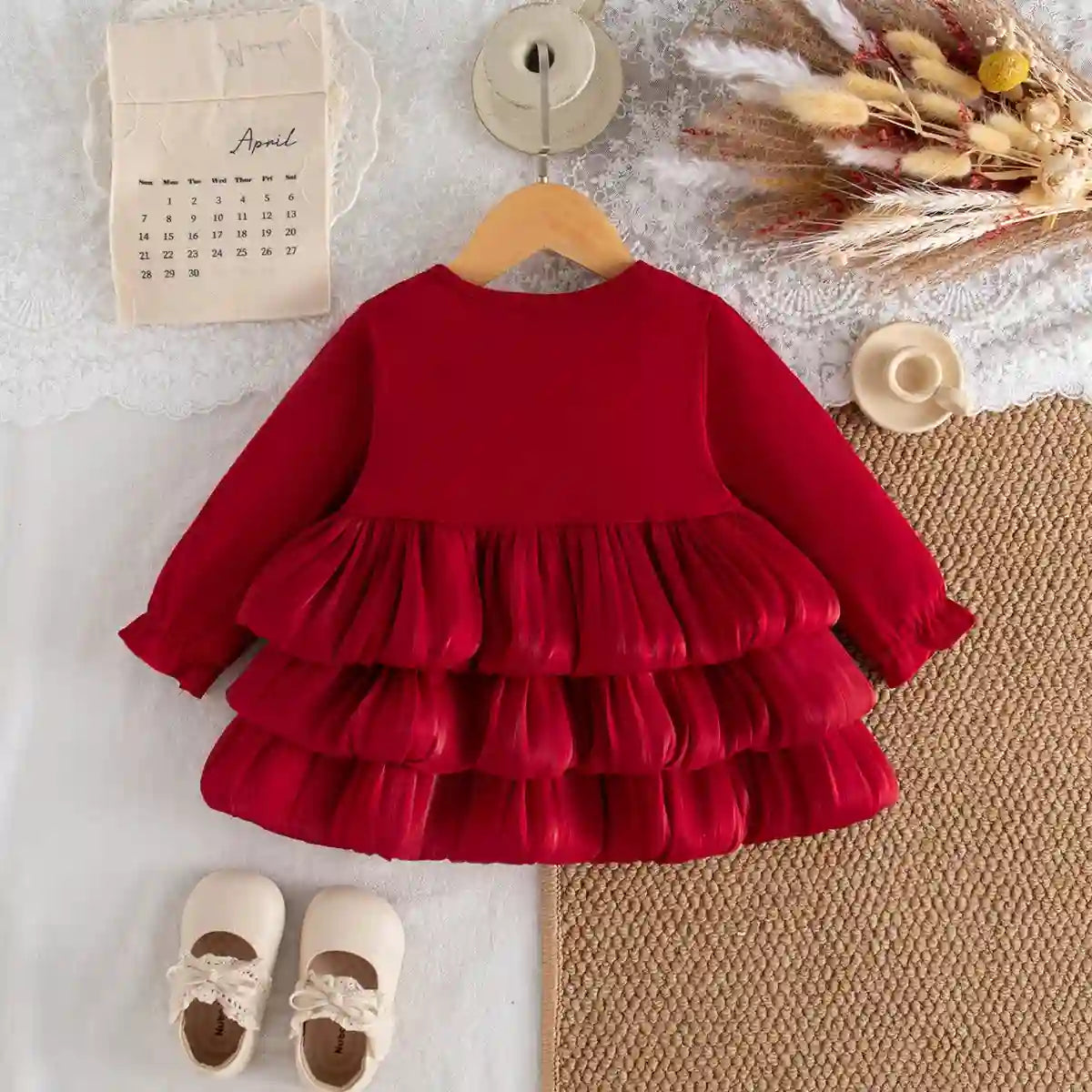 Sasha Spring And Autumn New Red Bow Baby Girl Dress