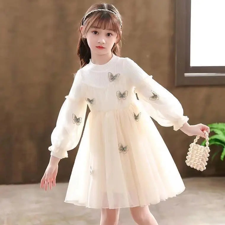 2023Girls' Autumn Winter New Fashion Half High Neck Long Sleeve Dress