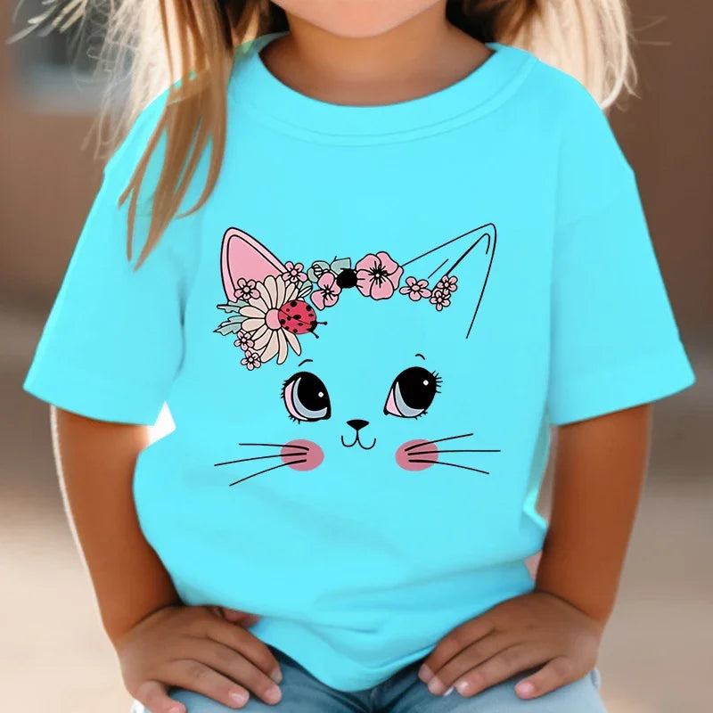 Lucía Summer Kids Flower Cat Graphic Girls Floral Kitty Tops - GuGuTon baby store - Baby Fashion - Toddlers Outfits - Babies Outfits - Toddler Clothes - Kids Clothing - Newborn Clothes - Newborn Wear - Kids Wear - Trending Clothes - Trending Outfits - Fall Fashion - Winter Fashion - Girls Clothes - Boys Clothes - Babies Wear - Kids Accessories - KidsWear - Summer Clothes - Summer Fashion - Summer Trend - Falls Sweaters - Tops - Bottom - Jeans - Blouse - Dresses - Newborn Dresses - Toys