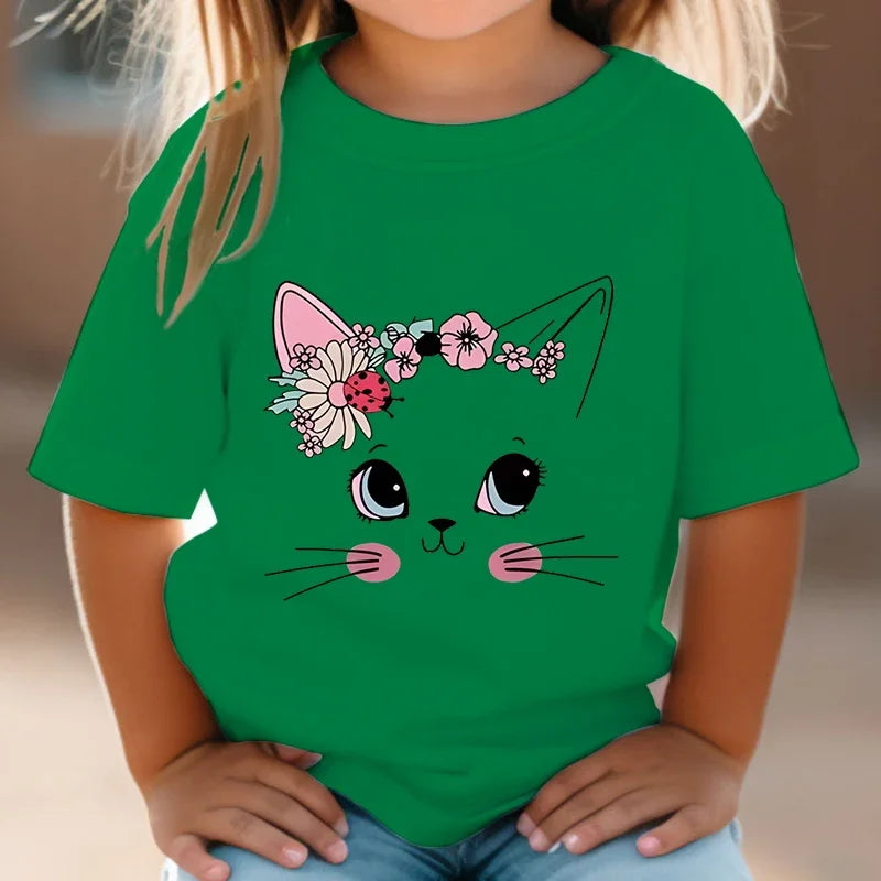 Lucía Summer Kids Flower Cat Graphic Girls Floral Kitty Tops - GuGuTon baby store - Baby Fashion - Toddlers Outfits - Babies Outfits - Toddler Clothes - Kids Clothing - Newborn Clothes - Newborn Wear - Kids Wear - Trending Clothes - Trending Outfits - Fall Fashion - Winter Fashion - Girls Clothes - Boys Clothes - Babies Wear - Kids Accessories - KidsWear - Summer Clothes - Summer Fashion - Summer Trend - Falls Sweaters - Tops - Bottom - Jeans - Blouse - Dresses - Newborn Dresses - Toys
