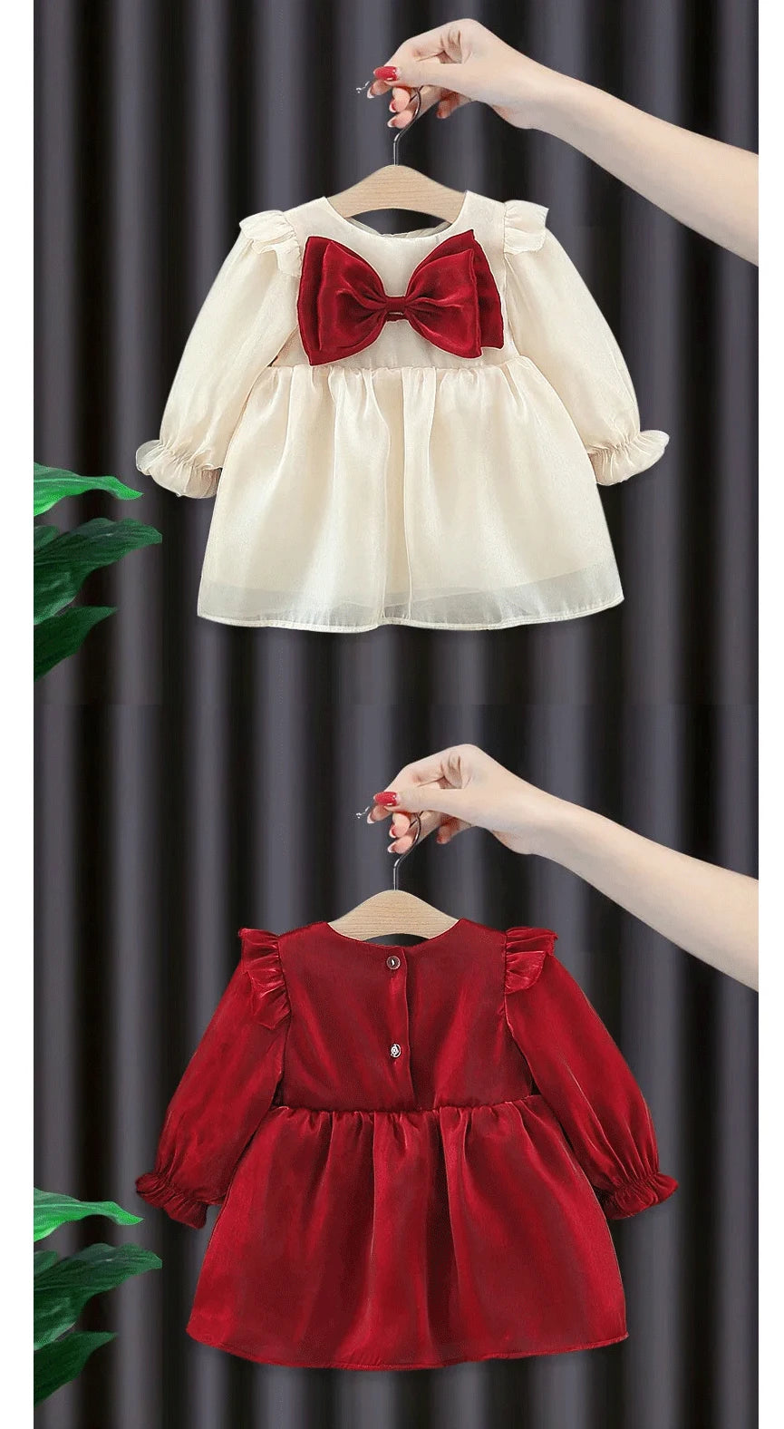 Baby Girl Cute Costume Fall 2024 Children Mesh Cotton Dress with Long Puff Sleeve Princess Dresses Spring Bow Dress for Girls