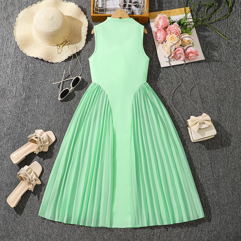 Kaia Beige Sleeveless A-Line Dress for Girls 8-12 Years