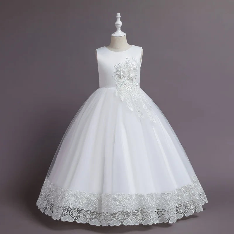 Teen Long Flower Bridesmaid Dresses For Girls Children Wedding Prom Gown Girl