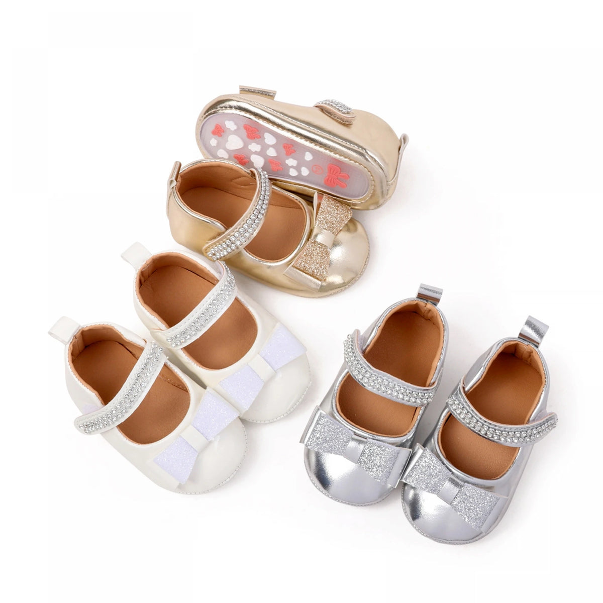 0-18months Baby Girl Leather Princess Shoes Decorative Glitter Bows shoes  for infant girls Rhinestone Soft Non-Slip Shoes