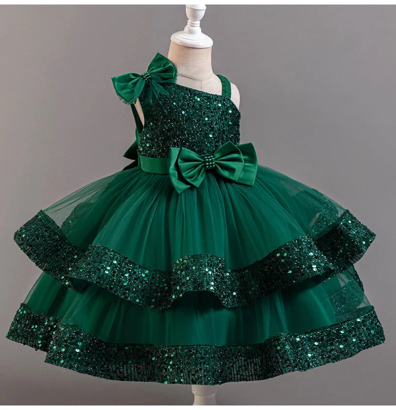 New Girl Dress Sequin Dresses Exquisite Simple Summer Skirt Fashion Evening Dress One Year Old Banquet Retro Princess Dress 2025