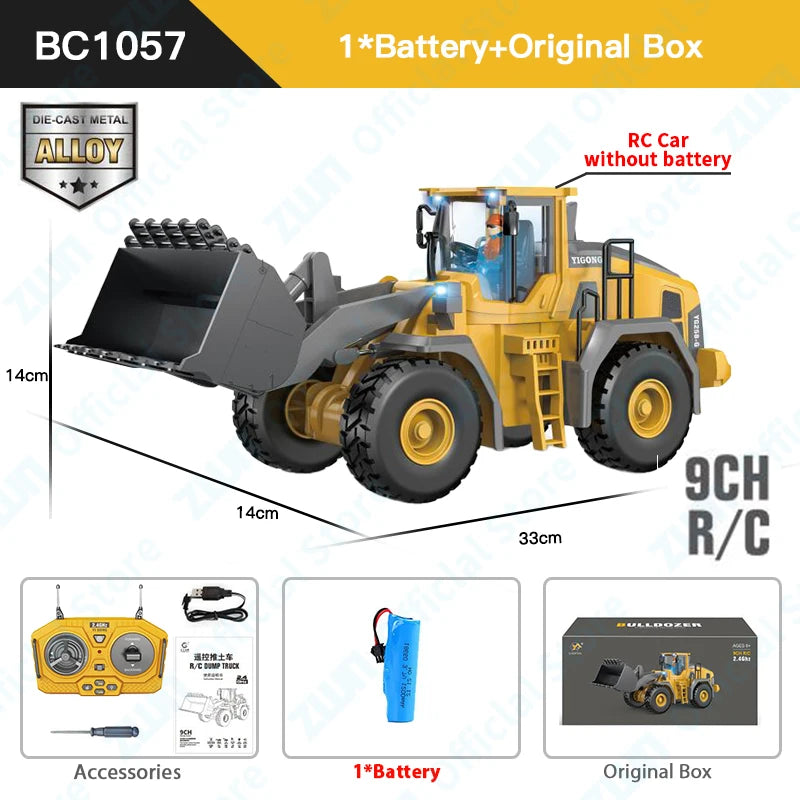 1:24 2.4G 11 Channels RC Construction Vehicle Set - Excavator/Dump Truck/Bulldozer