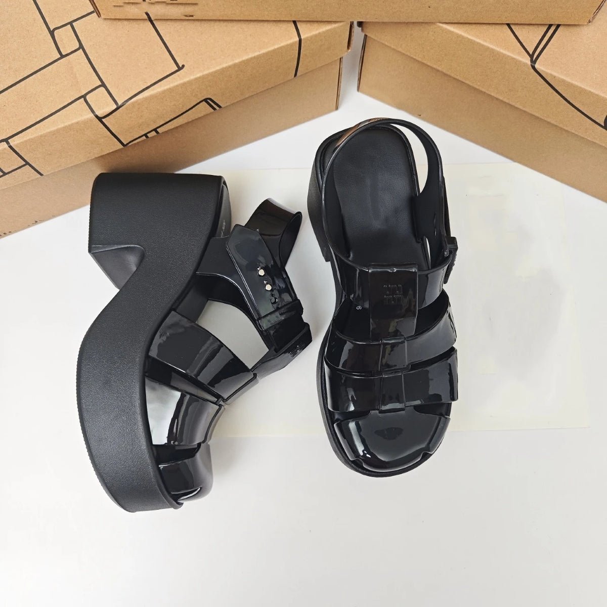 Women's Jelly Shoes Adult Girls Hollow Toe High Heels Roman Sandals Ladies Non-slip Beach Shoes Candy Fragrance Sandals 35-40