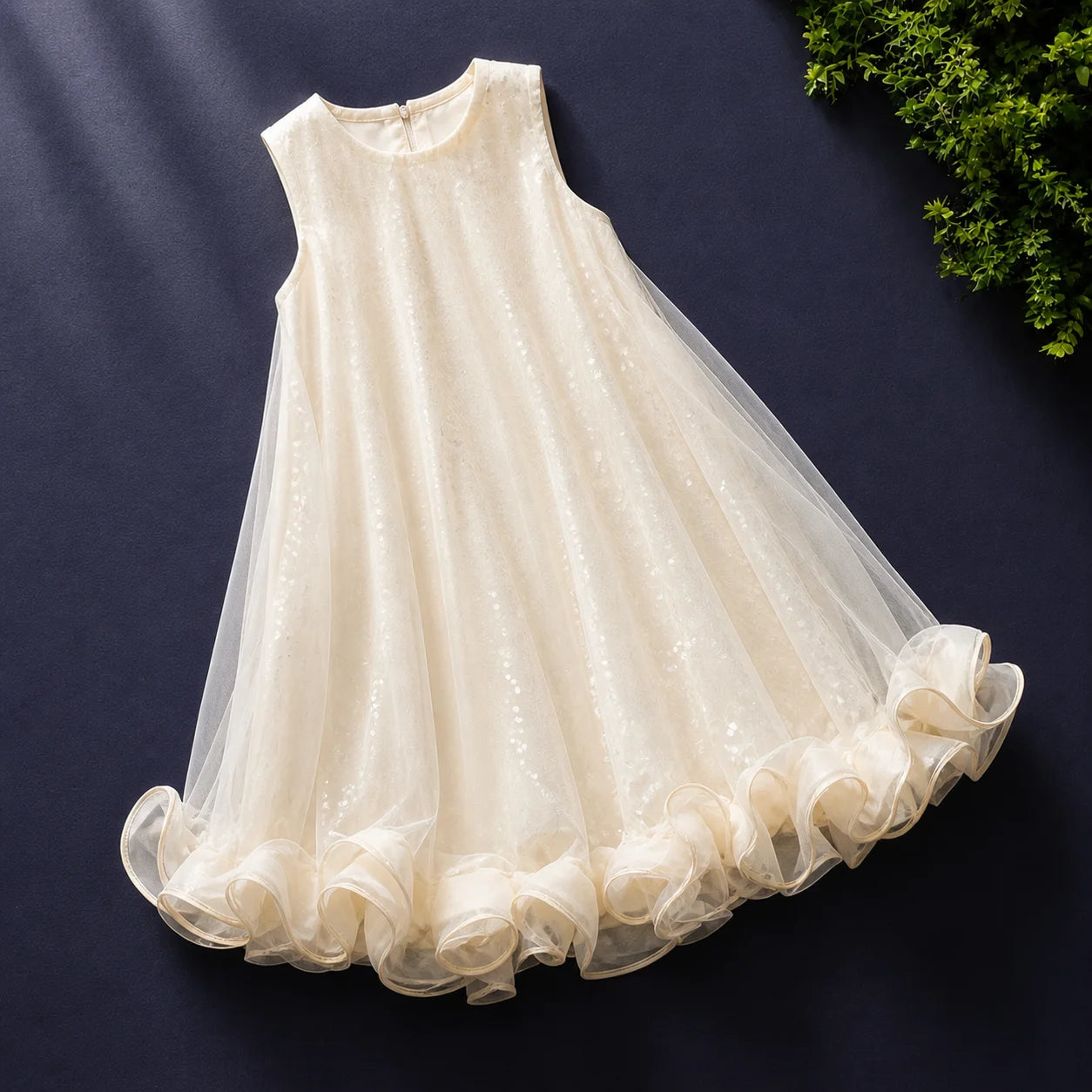 Kids Princess Dresses For Girls White Sleeveless Tulle Ruffle Dress