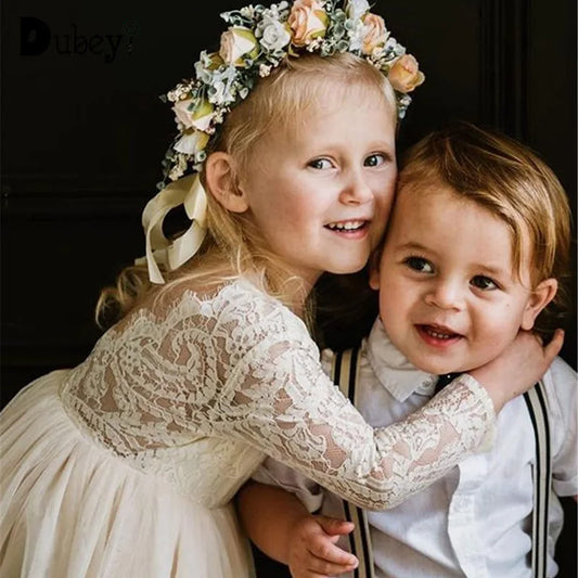 Flower Girl Dresses for Weddings Elegant Lace Long Sleeve Bridesmaid Dresses