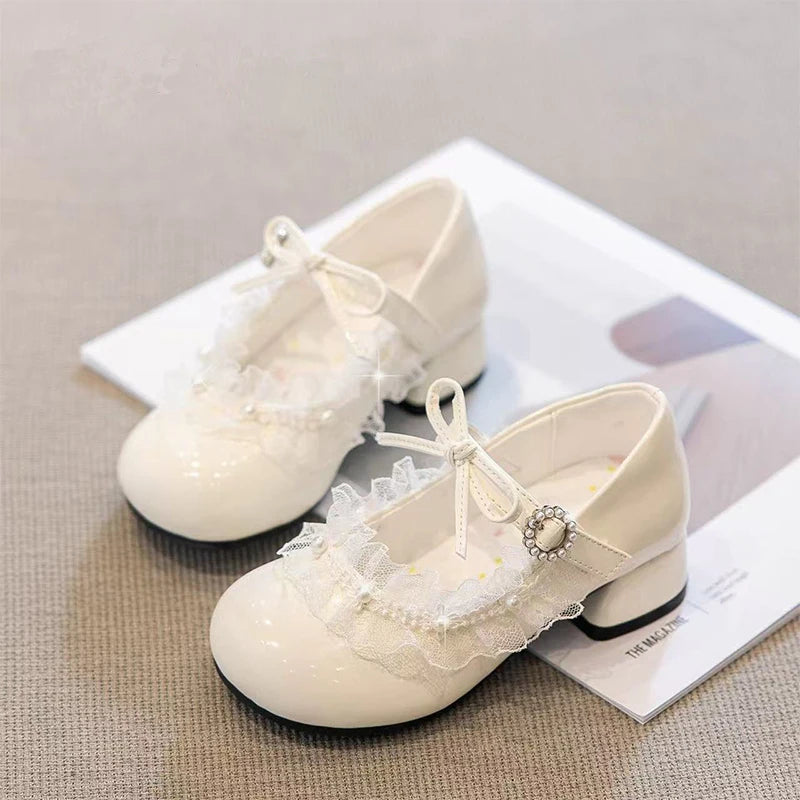 Girls Dance Dress Shoes for Party Wedding Kids Princess Shoes High Heels 2026 Brand New Children Leather Shoes Round Toes Soft