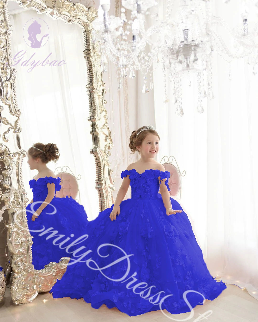 Customized Sky Blue Flower Girl Dress For Wedding Tulle Applqique Luxury Puffy Princess Kids Birthday First Communion Ball Gown