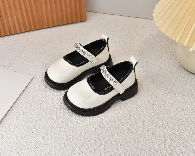 Girls Performance Shoes Round Toes Glossy 2025 Spring Autumn Kids Leather Shoes Pu Soft Sole Girls Flat Shoes Non-slip Ins Trend