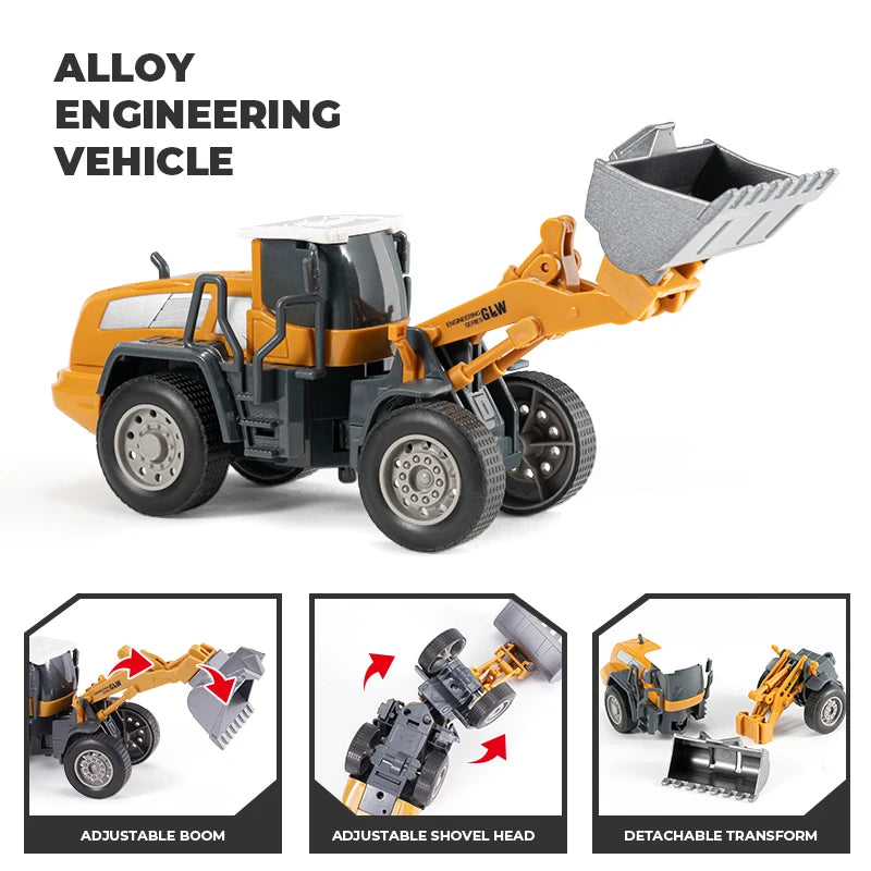 Engineering Vehicle Toys for Boys Alloy+Plastic Tractor Excavator Bulldozer Crane Truck Model Diecast Children Collection Gifts