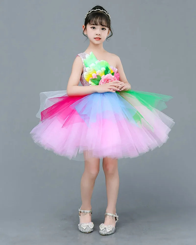 Multicolored Dance Dress Girls Modern Dance Costume Girls Contemporary Freestyle Dance Dress Girls Vestidos De Fiesta
