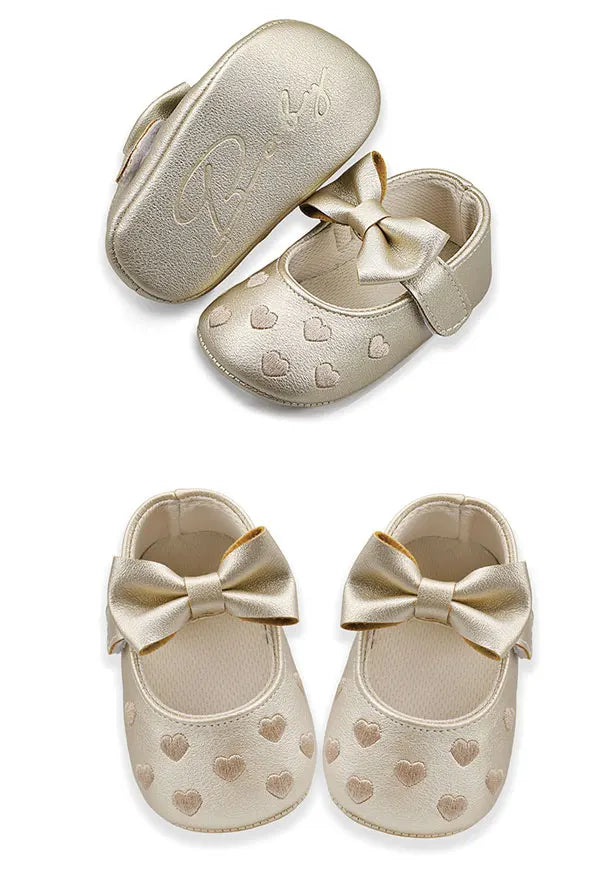 Baby Shoes Classic Dress Cute Bow-knot Heart Anti-slip Soft Sole
