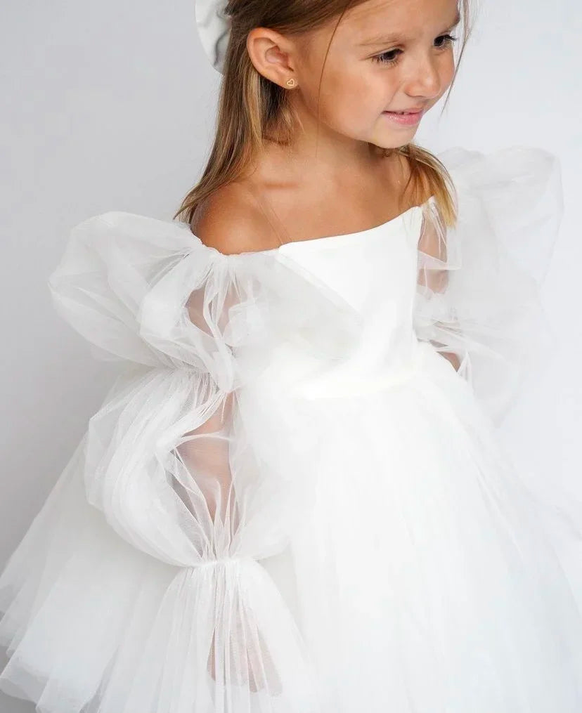 New Born Baby Girls Birthday Dress for Toddlers White Wedding Party Gown