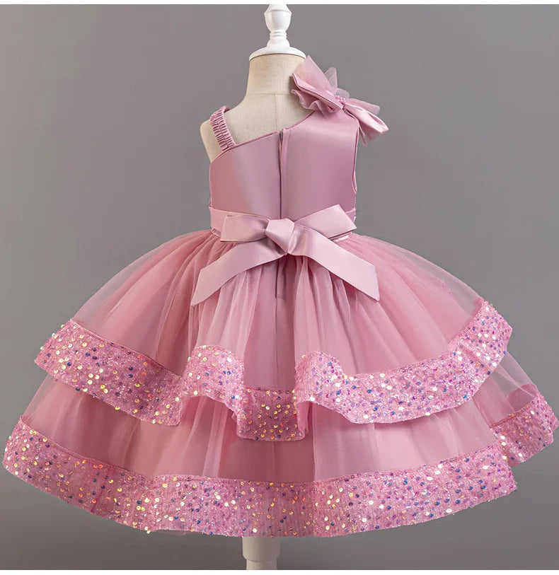 New Girl Dress Sequin Dresses Exquisite Simple Summer Skirt Fashion Evening Dress One Year Old Banquet Retro Princess Dress 2025